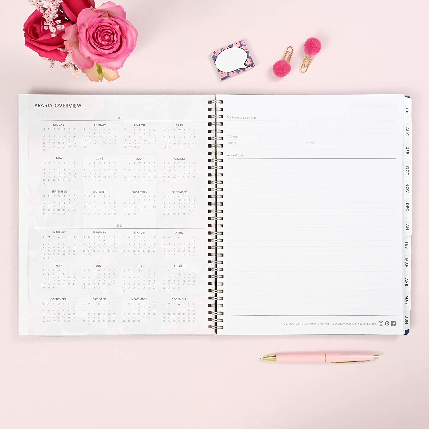 Blue Sky 2021-2020 Academic Year Weekly & Monthly Planner, 8.5" x 11", Frosted Flexible Cover, Wirebound, Roosevelt Pink (128692) - Image 4